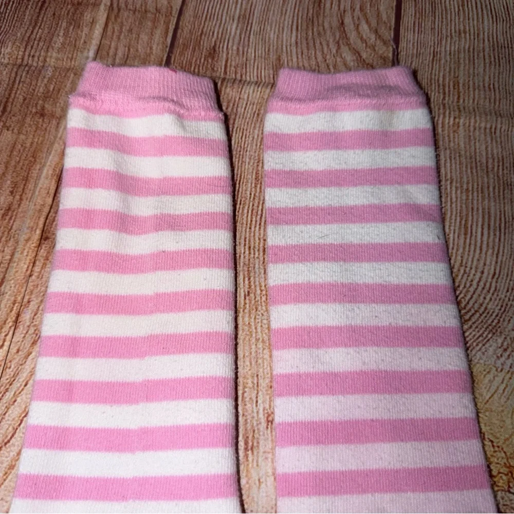 12-24 Month Pink and White Striped Leg Warmers with Ruffled Edges